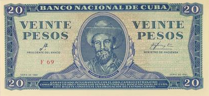 1961 Cuba 20 Pesos front