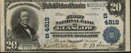 $20 note of the First National Bank of Glasgow