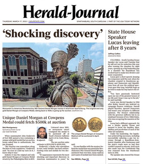 Spartanburg, SC Herald-Journal front page Daniel Morgan medal article