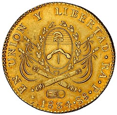 1834 Argentina Gold 8 Escudos reverse