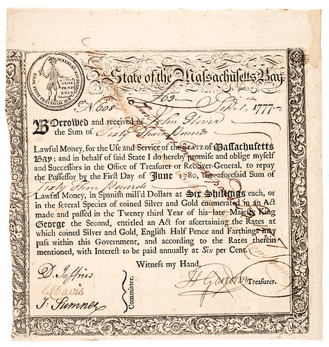Early American 2022-05 Lot 008 Massachusetts 1777 Treasury Loan Certificate