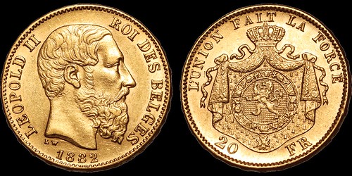 1882 Belgium Leopold II 20 Francs