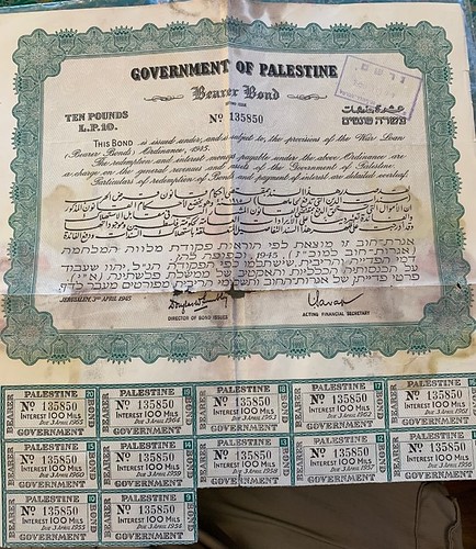 Nummis Nova 2022-05 Palestine 1945 Ten Pound Bearer Bond