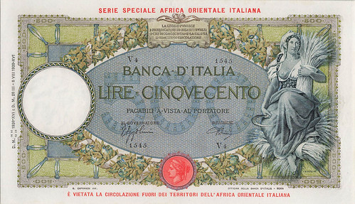 WBNA Sale 27 Lot 27387 Italian East Africa 500 Lire 1938