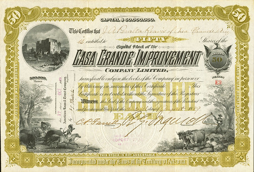 Heritage LII Sale Lot 94047 Casa Grande Improvement Company 1889 Certificate