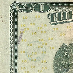 $20 bill with chopmarks back