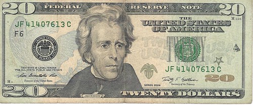 $20 bill with chopmarks front
