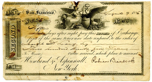 501. California Gold Rush Era, 1850 IU 2nd Bill of Exchange Issued in San Francisco