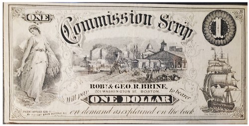 Tiffany commission scrip $1 issued by Brine, Boston