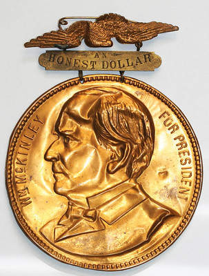 McKinley brass shell Political Badge obverse