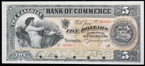 1888 Canadian Bank of Commerce $5 Note