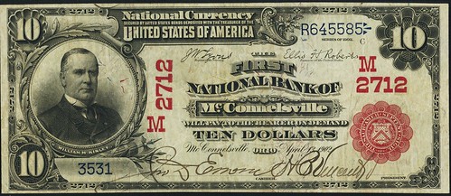 McConnelsville OH banknote 1902 $10 Charter 2712