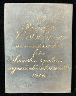 1916 Swedish Games in Stockholm Plaque reverse inscription