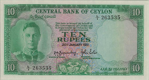 WBNA Sale 29 Lot 29084 Ceylon 1948 10 Rupees