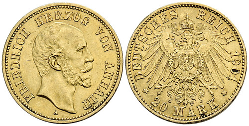 Künker eLive sale 72 lot 01758 1901 German Empire Anhalt 20 Mark