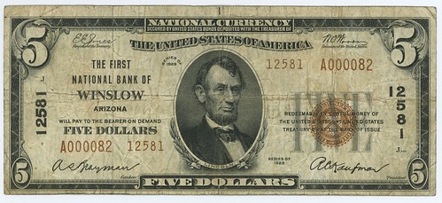 Van Belkum 1929 Arizona $5 note