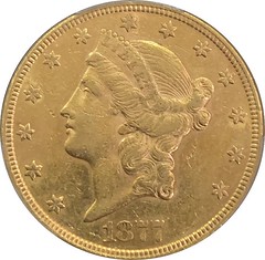 1877 Double Eagle hub discovery coin obverse
