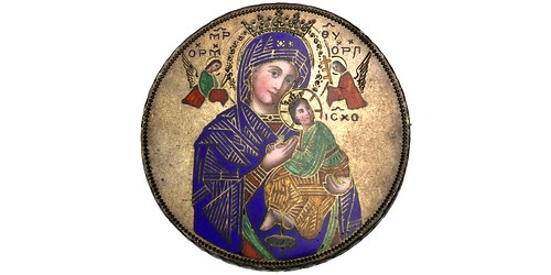 Our Mother of Perpetual Help enameled silver Madonna Taler