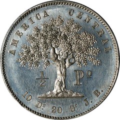 1850 COSTA RICA White Metal Half Peso Pattern reverse