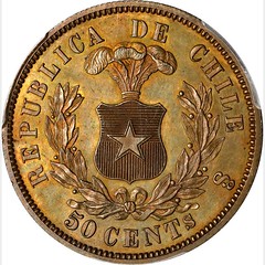 1867 CHILE Copper 50 Centavos Pattern reverse