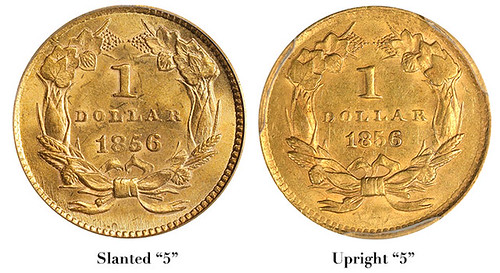 1856 gold dollar slanted and upright 5