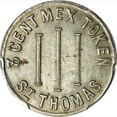 1890 Danish West Indies 3 Cent Mex Token obverse