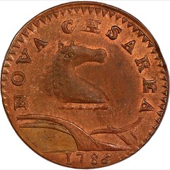 1786 New Jersey Copper. Maris 21-N Wide Shield obverse