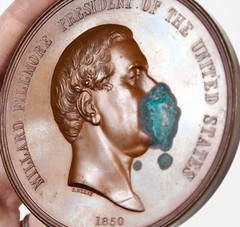 Millard Fillmore Peace medal obverse with corrosion