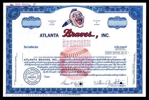 Lot 553 Atlanta Braves Stock Certificate