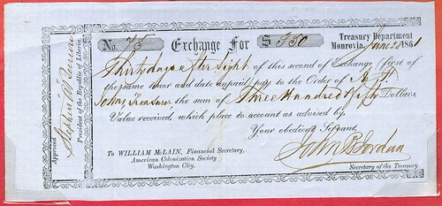 Lot 270 American Colonization Society Exchange Document