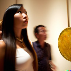 DALL·E 2022-09-30 17.29.59 - large rare gold coin on display in museum with people looking in amazement