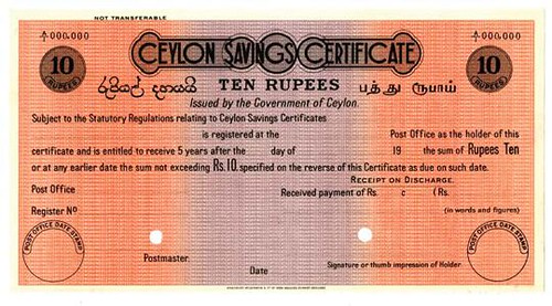 AIA Sale 79b Lot 1034 Ceylon Postal Savings Certificate