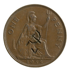 George VI (1936-52), copper penny, 1938 Hammer and Sickle 'V'