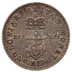1820 Mauritius Anchor Money Sixteenth Dollar reverse