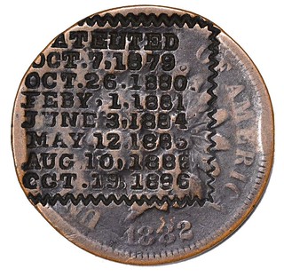 Countermarked Indian Cent seven patent dates obverse