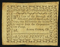 1790 Elizabeth NJ One Penny note face