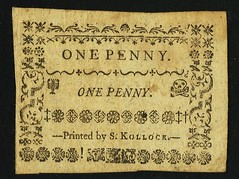 1790 Elizabeth NJ One Penny note back