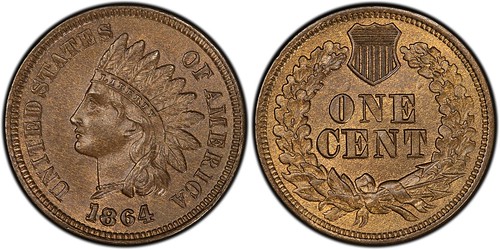 1864-L on ribbon Cent