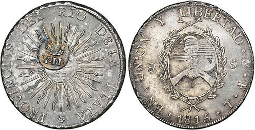 1815 crowned Isabel II countermark on an Argentina  8 soles