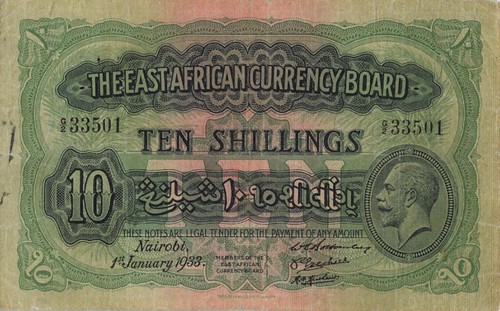 1933 East Africa 10 Shillings banknote