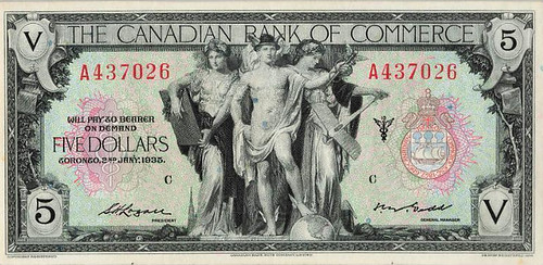 1935 Canadian Bank of Commerce 5 Dollars