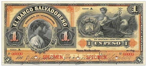 El Salvador One Peso Specimen note