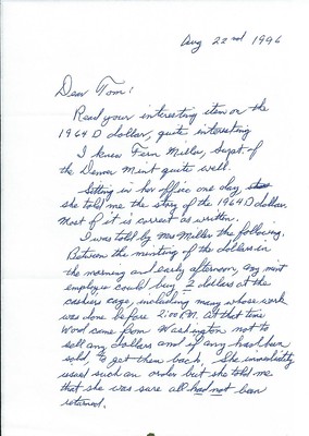 Dan Brown Letter 08-22-96 P. 1