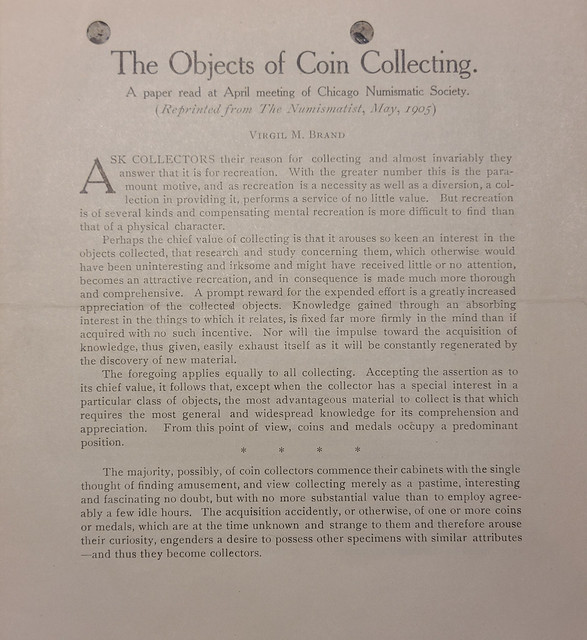 Virgil Brand The Objects of Coin Collecting
