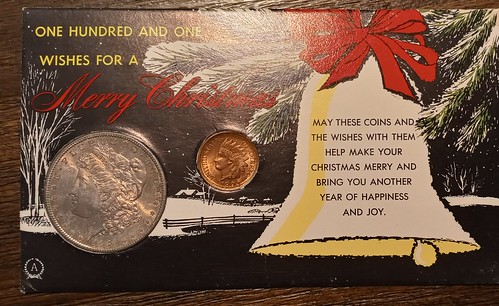 coin gift Christmas card Morgan dollar Indian Cent
