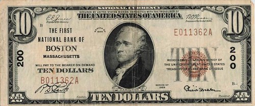 Mismatched prefix error National Banknote 1929 Boston $10