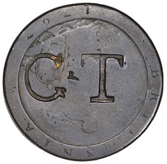 Counterstamped 1797 British Cartwheel Penny reverse