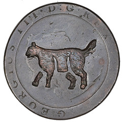 Counterstamped 1797 British Cartwheel Penny obverse