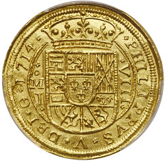 Mexico 1714 MO J gold Royal 8 Escudos obv