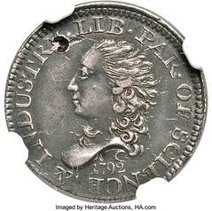 1792 Half Disme Valentine plate coin obverse